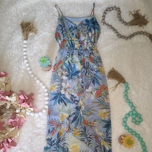 Tropical Floral Print Hi Low Spaghetti Strap Dress